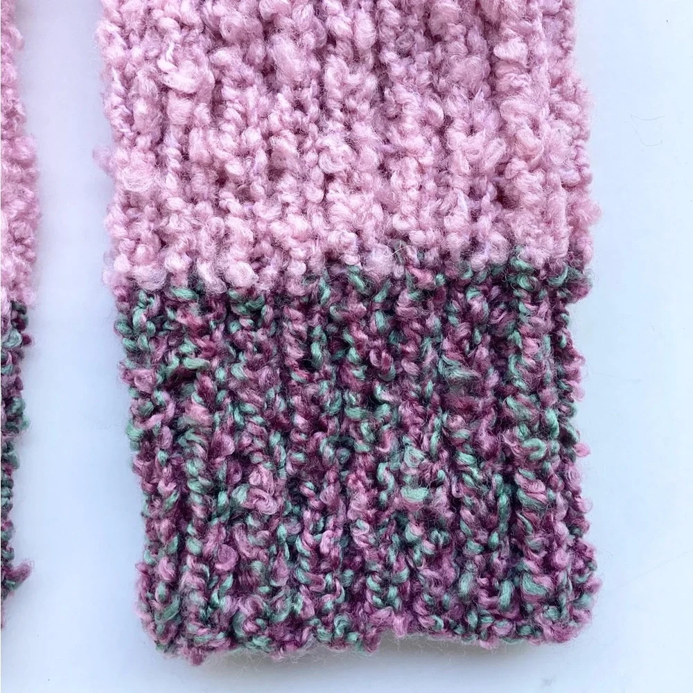 Gloves Fingerless Pink Rose Hand Crafted Knit Soft Cozy Boucle